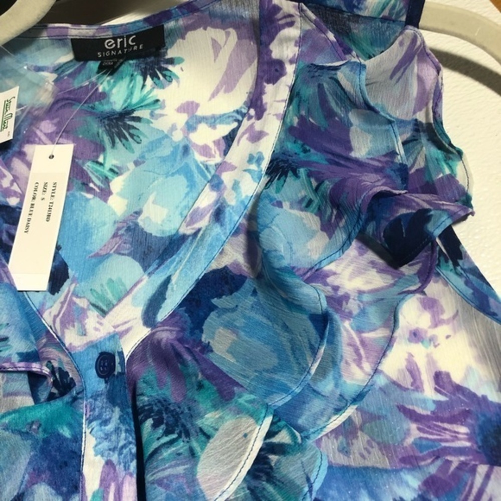 eric Signature women’s floral Sleeveless and flared neck sheer Sz S - Picture 2 of 8